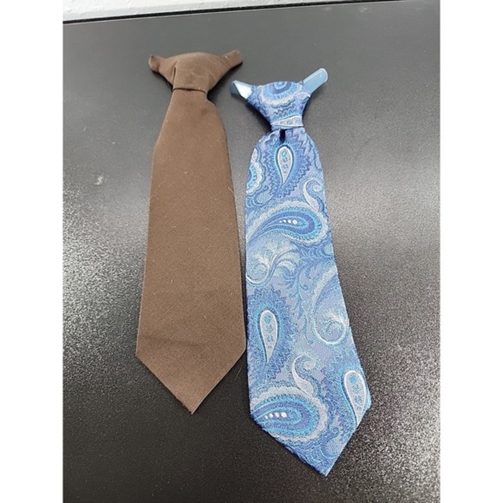Vintage Boys clip neck ties set of two Solid And Paisley